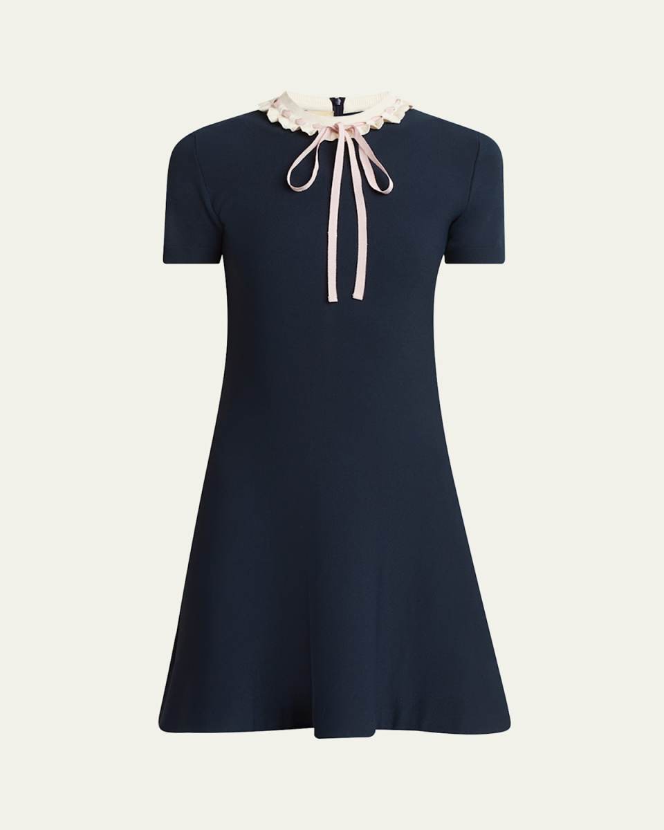 Ribbon Ruffle-Trim Knit Mini Dress